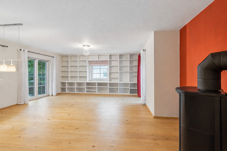 Wohnzimmer in barrierearmen Bungalow A+ Effizienzhaus Allertal 