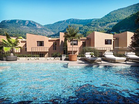 Neubau-Reihenvillen in Esporles mit Gemeinschaftspool und Blick auf die Sierra de Tramuntana