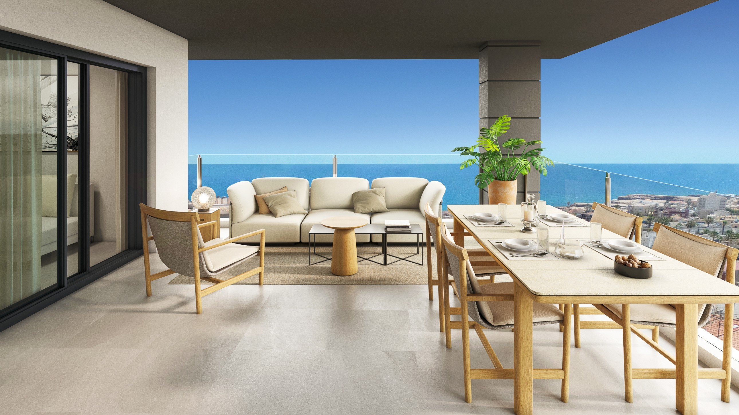 Gro�z�gige Dachterrasse eines Penthouse-Apartments in La Mata mit Meerblick � von Wedel Ferien- und Investmentimmobilien-Chalet an der Costa Blanca � hochwertiges Interieur in Wei� und Holz